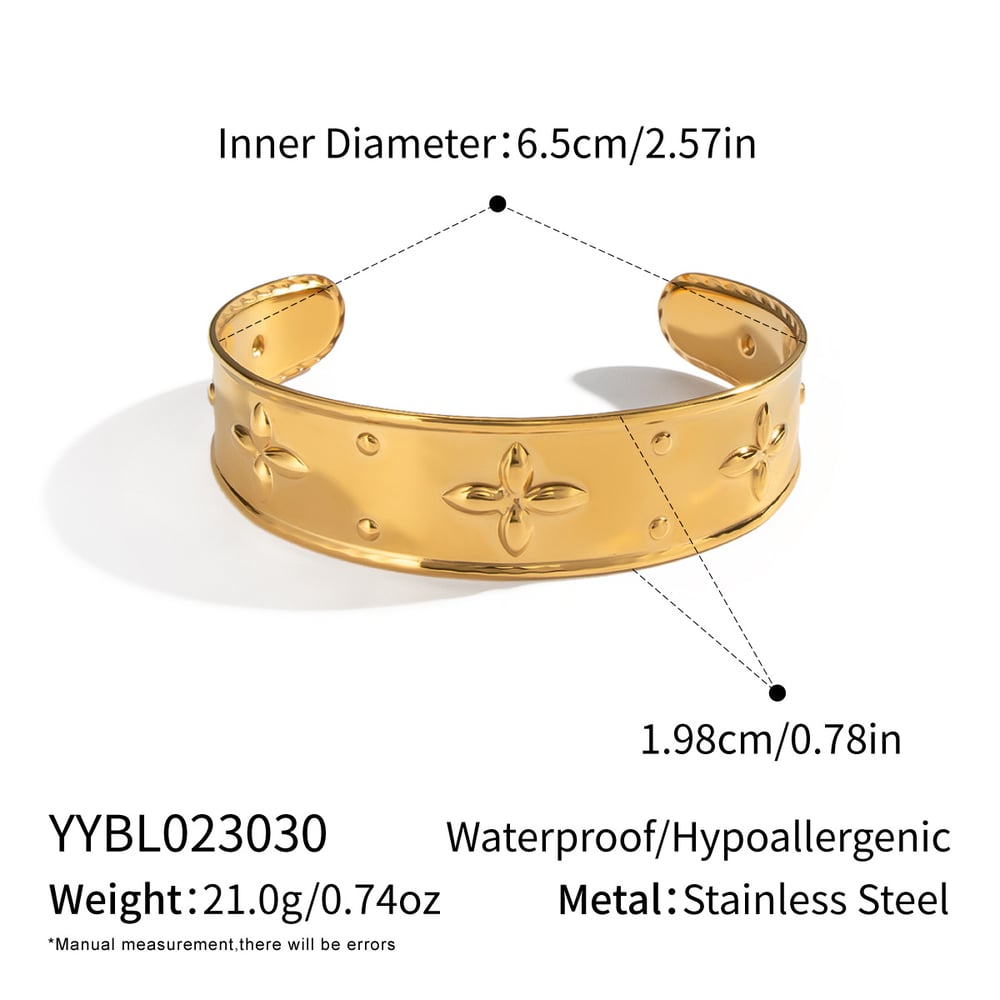 1 Piece Flower Stainless Steel Gold Color Cuff Bracelet