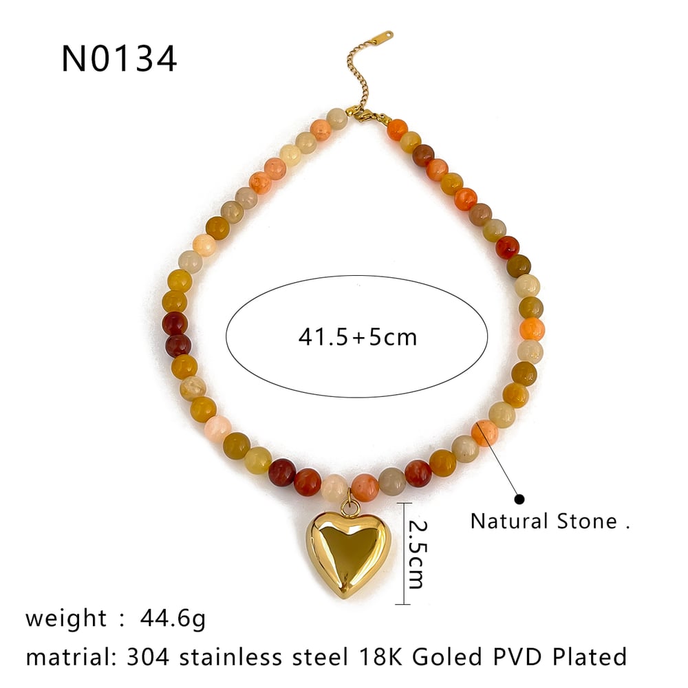 1 Piece Stainless Steel Heart Natural Stone Pendant Necklace h5Picture2