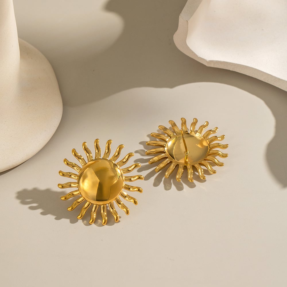 1 Pair Sun Stainless Steel Gold Color Stud Earrings h5Picture2