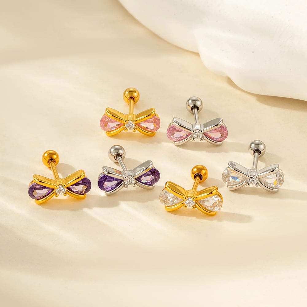 1 Piece Shinning Bow Knot Titanium Steel Zircon Women's Stud Earrings Picture4