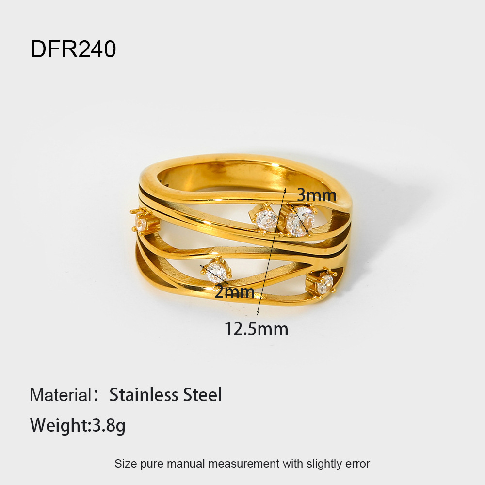 Luxurious Series Elegant Geometric Stainless Steel Gold Color  Zircon Ring Sets