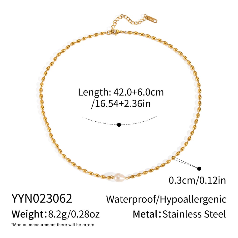1 Piece Stainless Steel Gold Color Beaded Necklace 