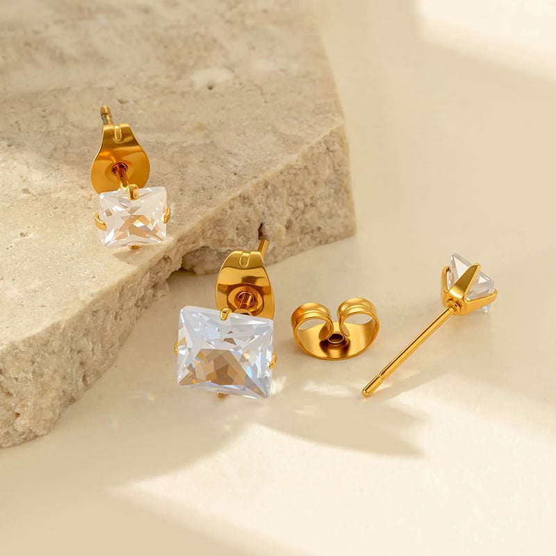 1 Piece Simple Stainless Steel Gold Color Zircon Piercings Earring h5Picture3