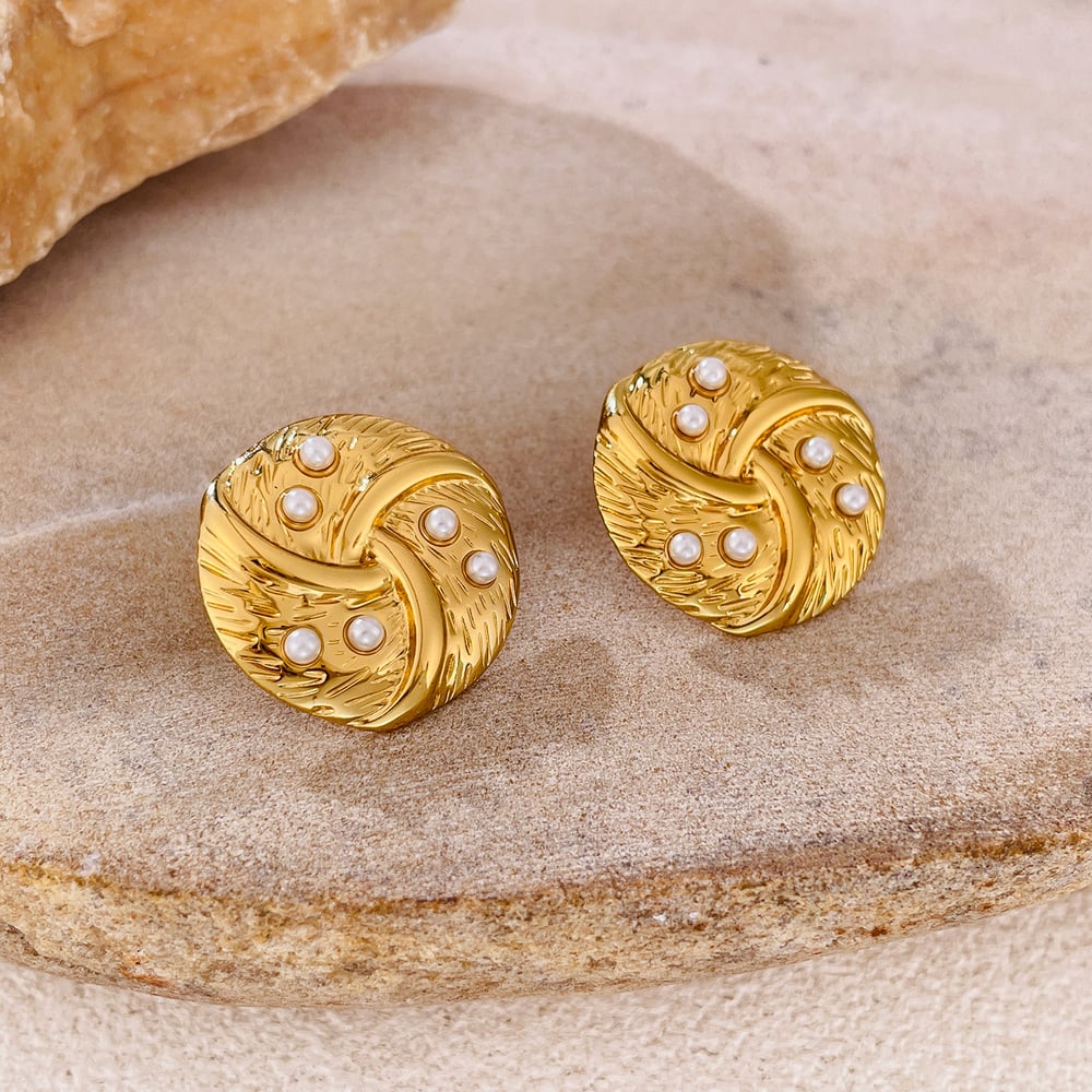 1 Paar einfache Serie täglich geometrische Edelstahl Gold Farbe künstliche Perle Damen Ohrstecker h5Bild3