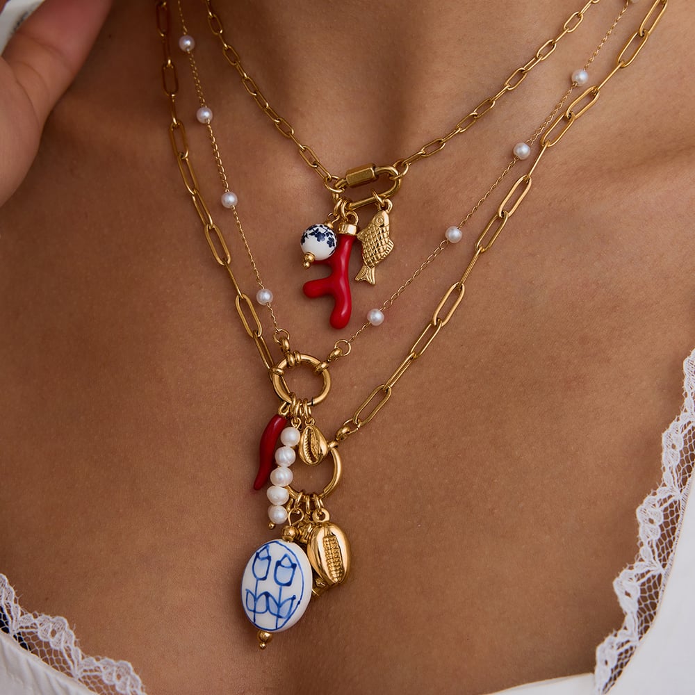 Collar con colgante de acero inoxidable dorado con diseño de concha de vacaciones de la serie romántica para mujer de 1 pieza h5Imagen3