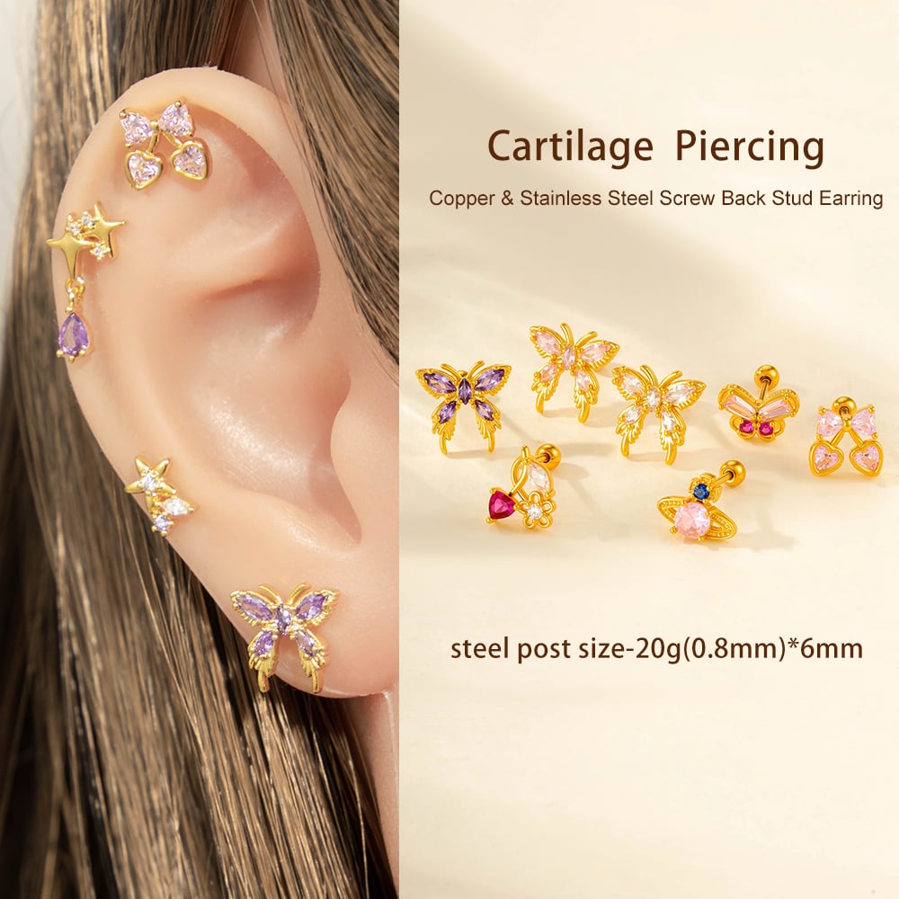 1 Piece Butterfly Titanium Steel Zircon Women's Stud Earrings Picture5