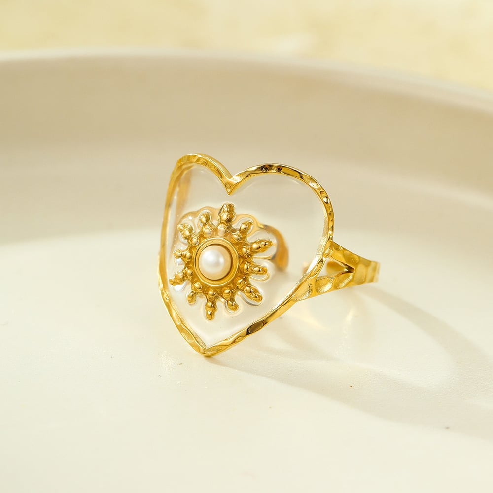 Sweet Flower Stainless Steel Gold Color Women's Adjustable Rings h5Picture3