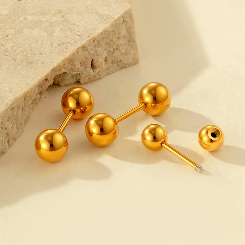 1 Pair Simple Spherosome Stainless Steel Gold Color Women's Piercings Earrings h5Picture3