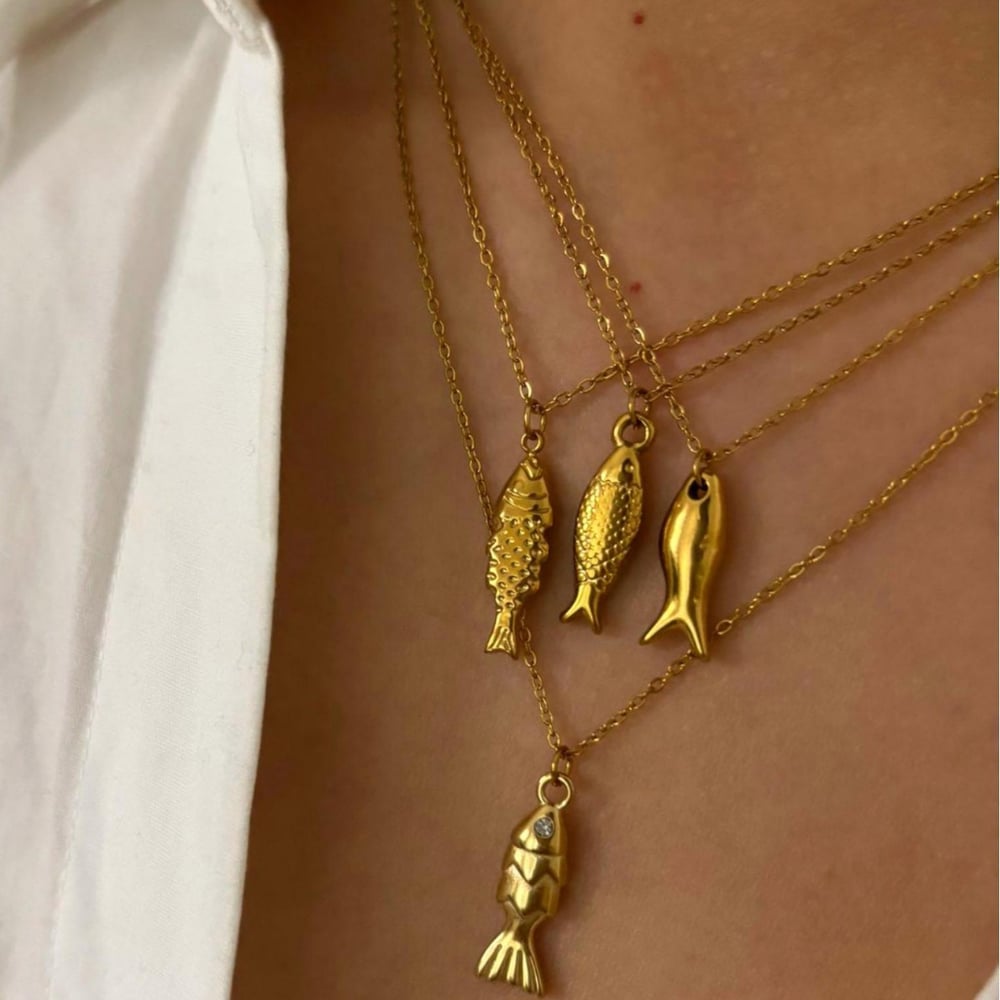 1 Piece Fish Stainless Steel Gold Color Pendant Necklace Picture3