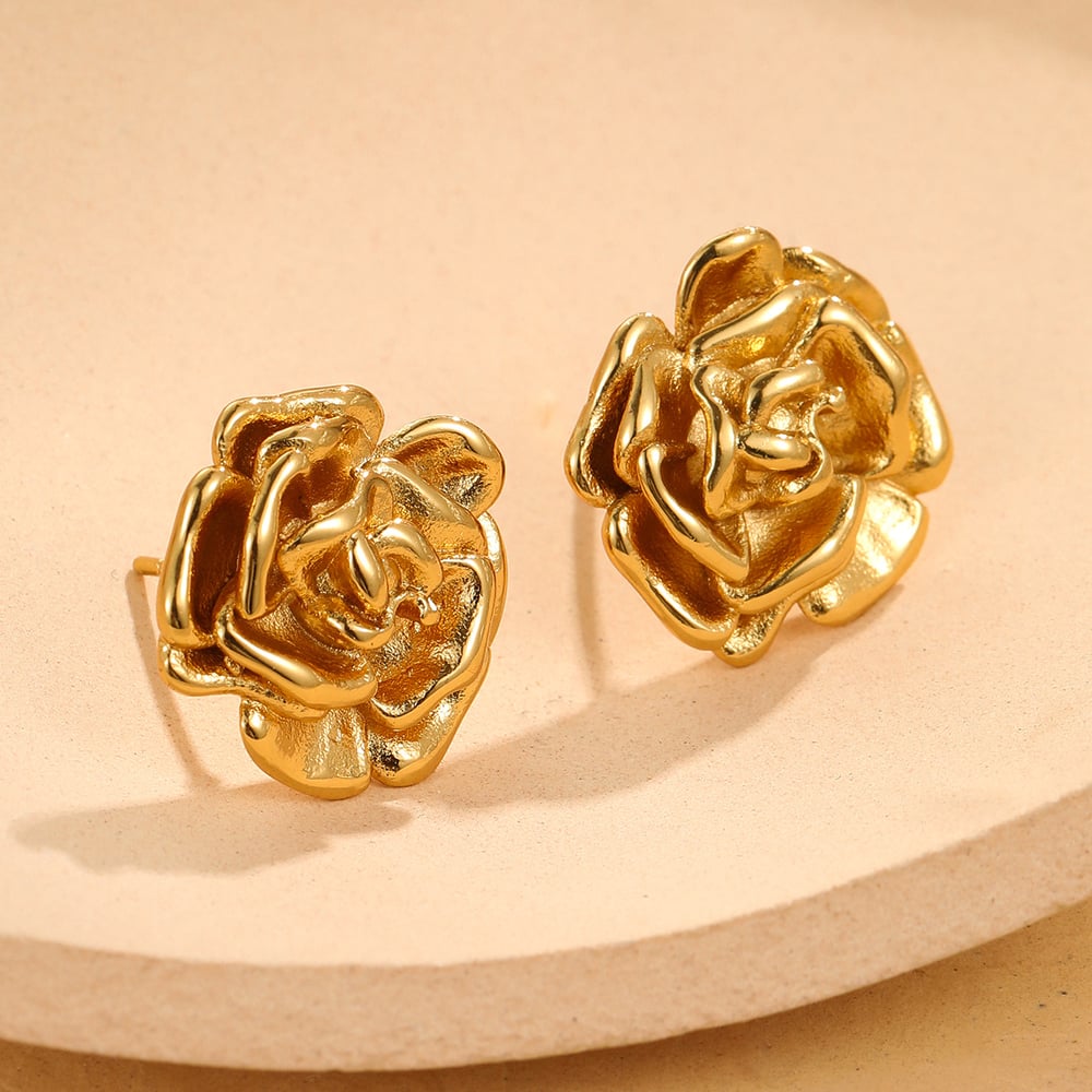 Daily Flower Stainless Steel Gold Color Women's Stud Earrings h5Picture2