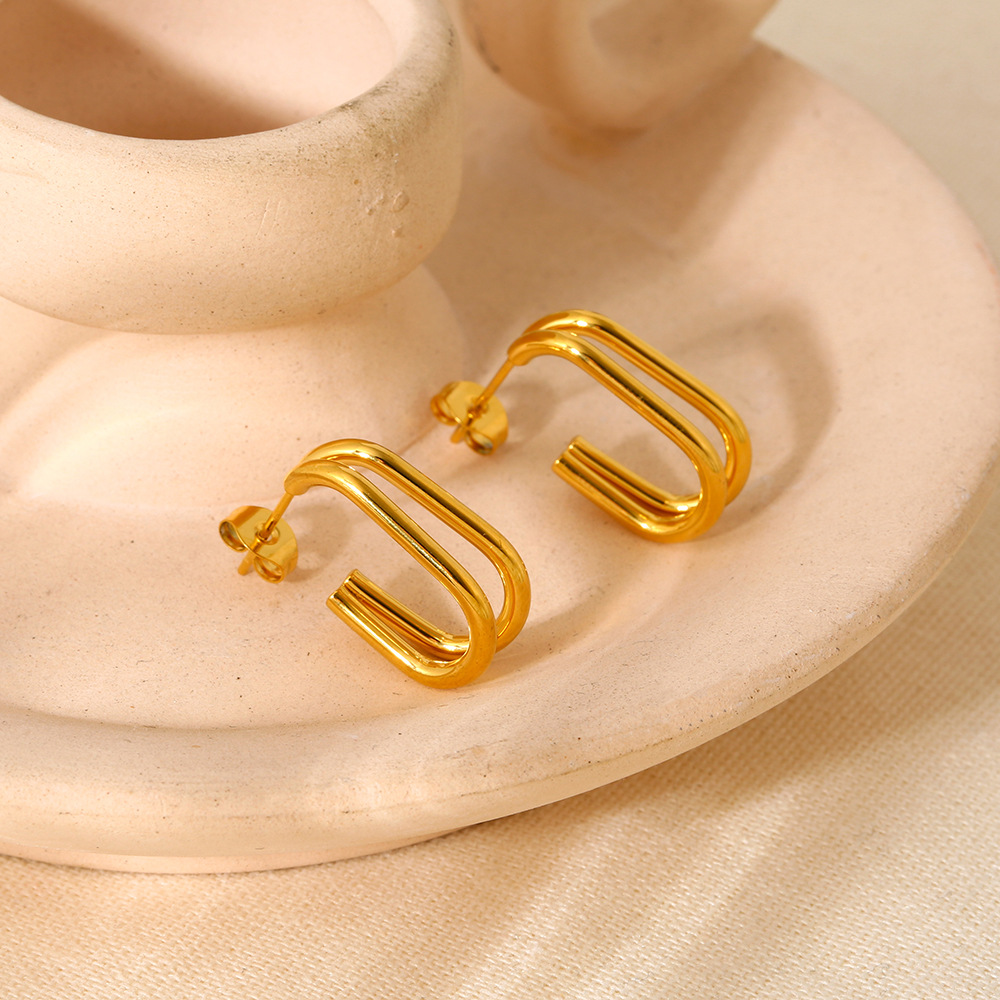 Daily Geometric Stainless Steel Gold Color Women's Stud Earrings h5Picture2