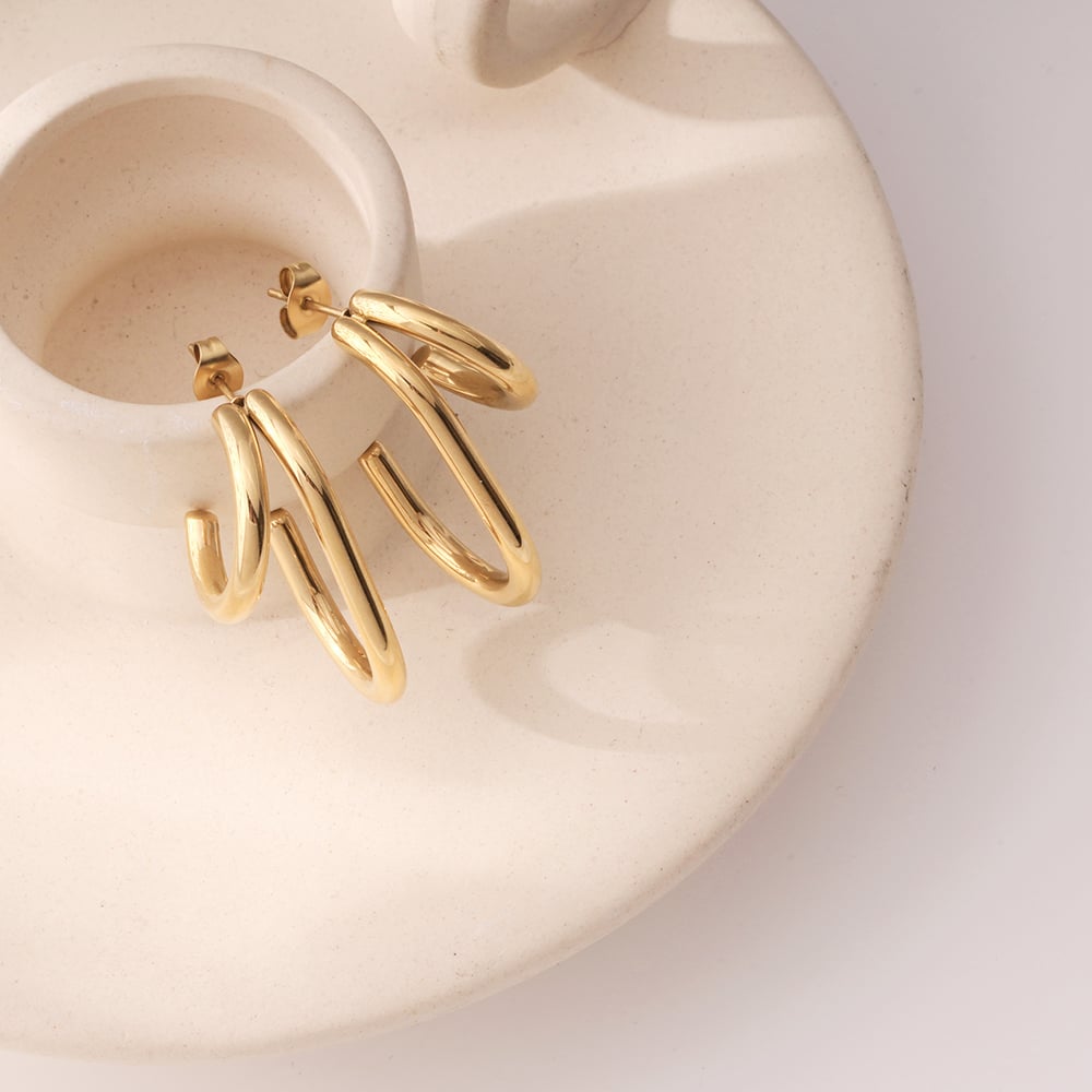 1 Paar einfache Serie lässig geometrische Edelstahl Gold Farbe Damen Creolen h5Bild6