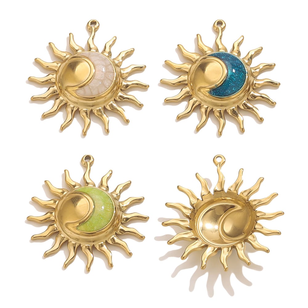 1 pieza clásica DIY Sol Acero inoxidable Color dorado Colgantes para mujer Imagen2