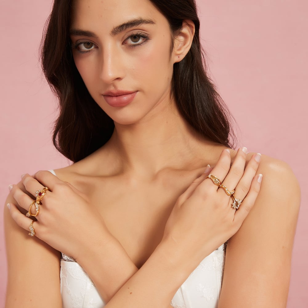 Anelli da donna in acciaio inossidabile color oro con pietre preziose, serie lussuosa, 1 pezzo h5Immagine2