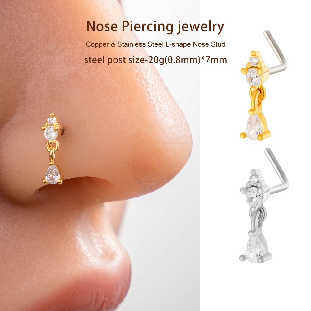 1 Piece Droplet Copper Gold Color Zircon Women's Nose Stud Picture4