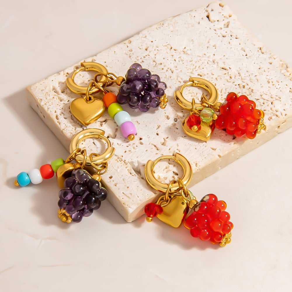 1 Stück süße Ohrringe aus Edelstahl in Goldfarbe mit Früchten h5Bild5