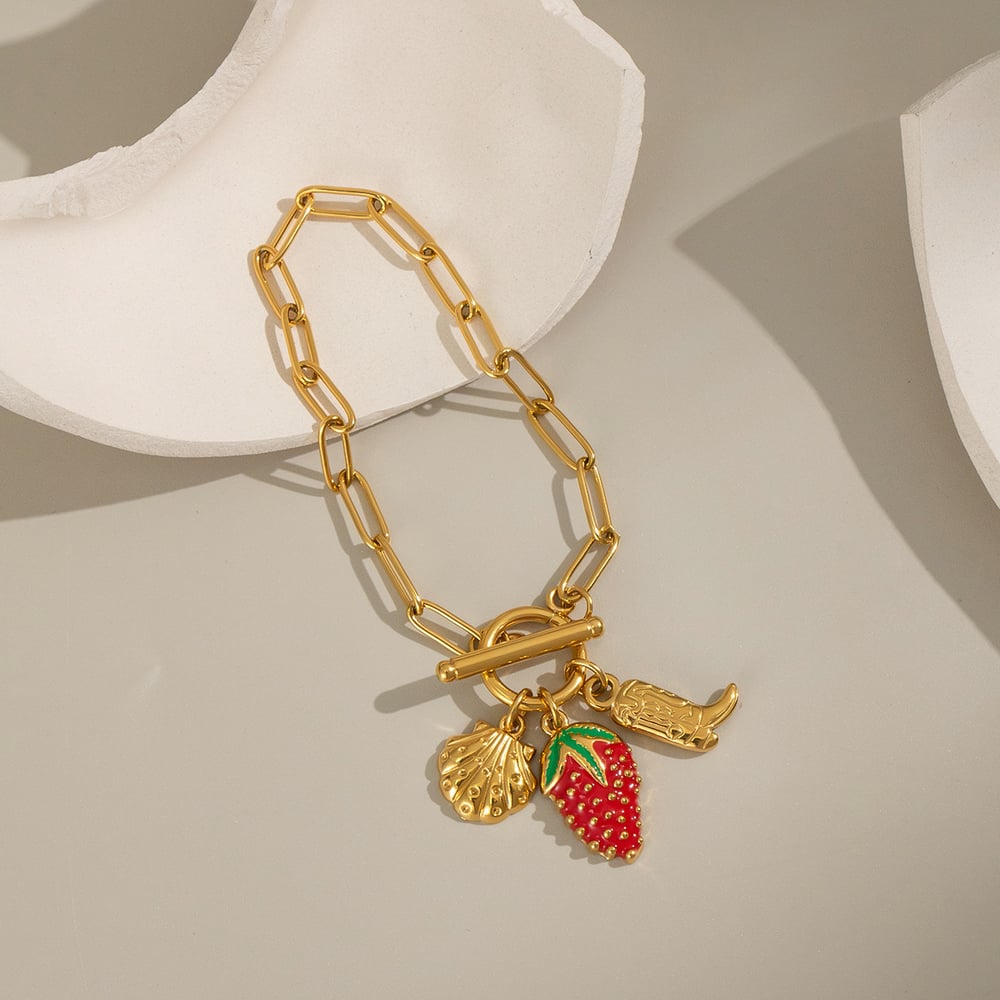 1 Piece Strawberry Stainless Steel Gold Color Charm Bracelet Picture4