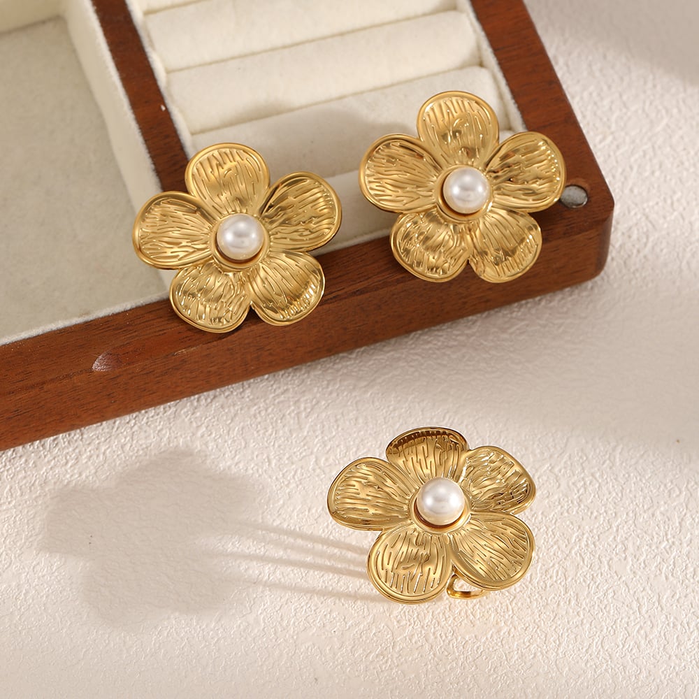1 Pair Ins Style Flower Stainless Steel  Gold Color Earrings Picture3