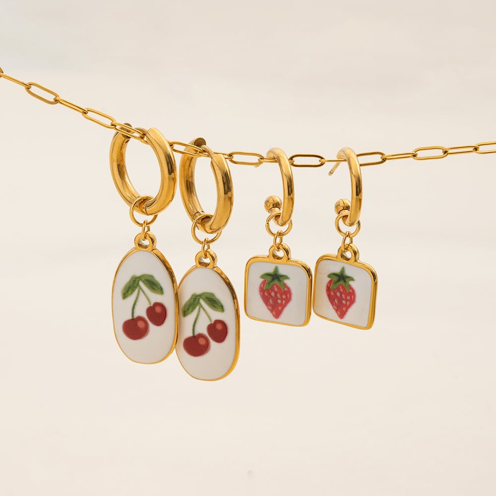 1 Pair Natural Cherry Stainless Steel Gold Color Women's Pendant Necklaces h5Picture4