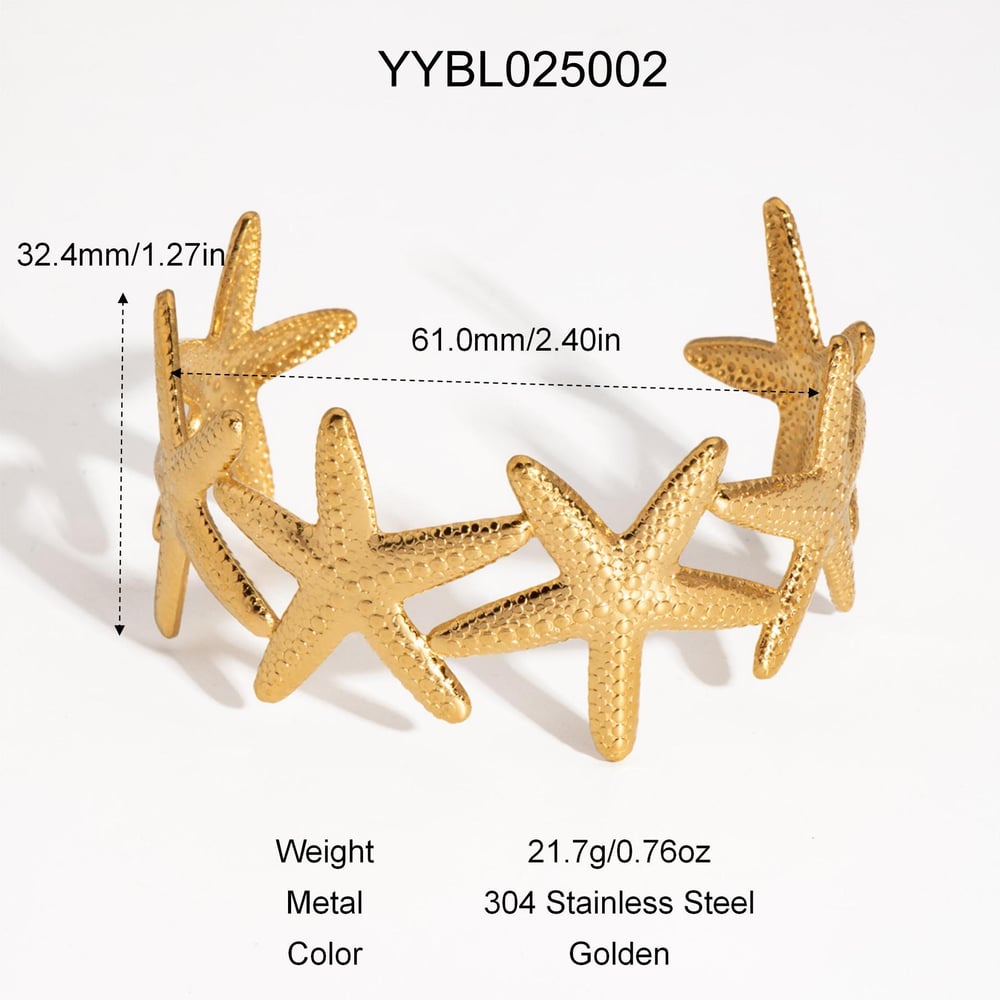 1 Piece Starfish Stainless Steel Gold Color Bangles