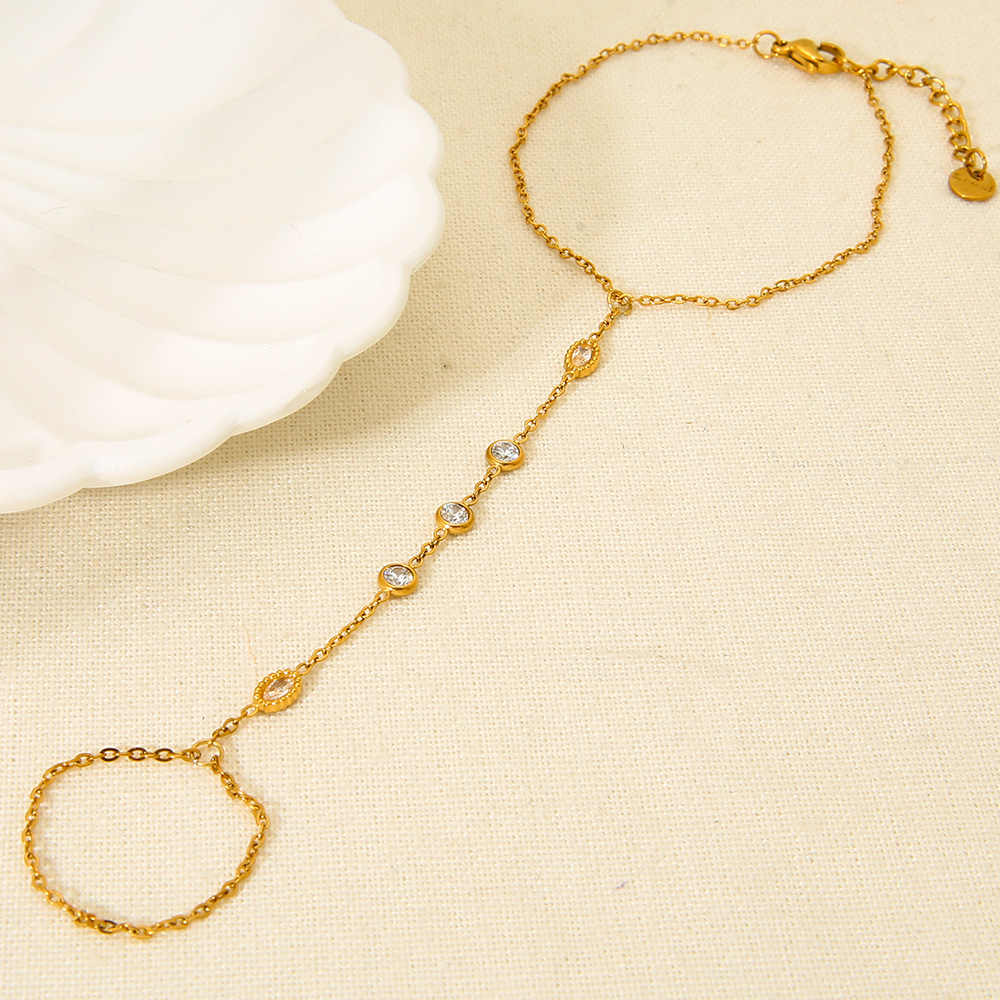 1 Piece Stainless Steel Gold Color Zircon Finger-connected Bracelet h5Picture3