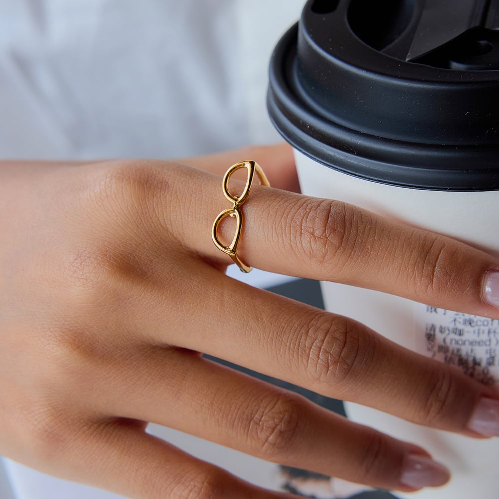 1 Piece Personality Glasses Shape Stainless Steel Gold Color Statement Rings h5Picture4