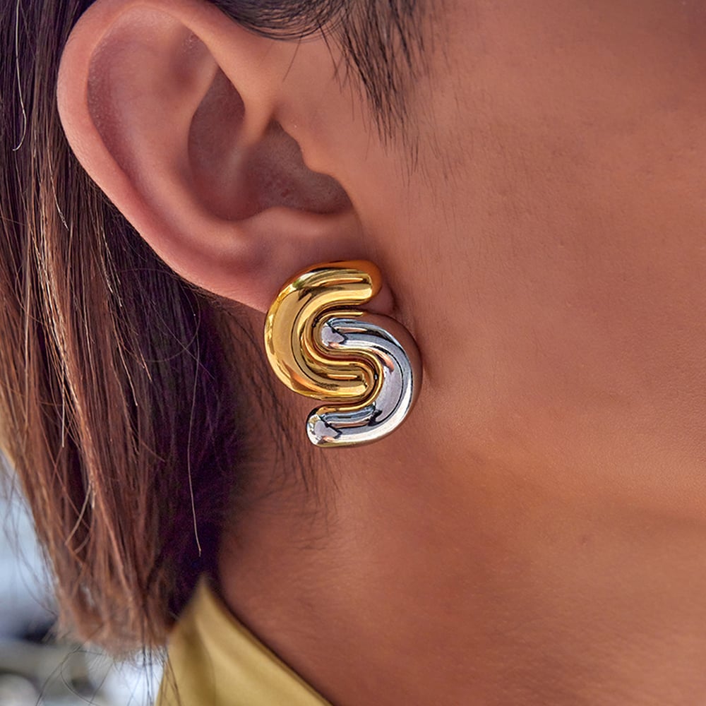 1 Pair Classic S Letter Stainless Steel Gold Color Women's Stud Earrings h5Picture4