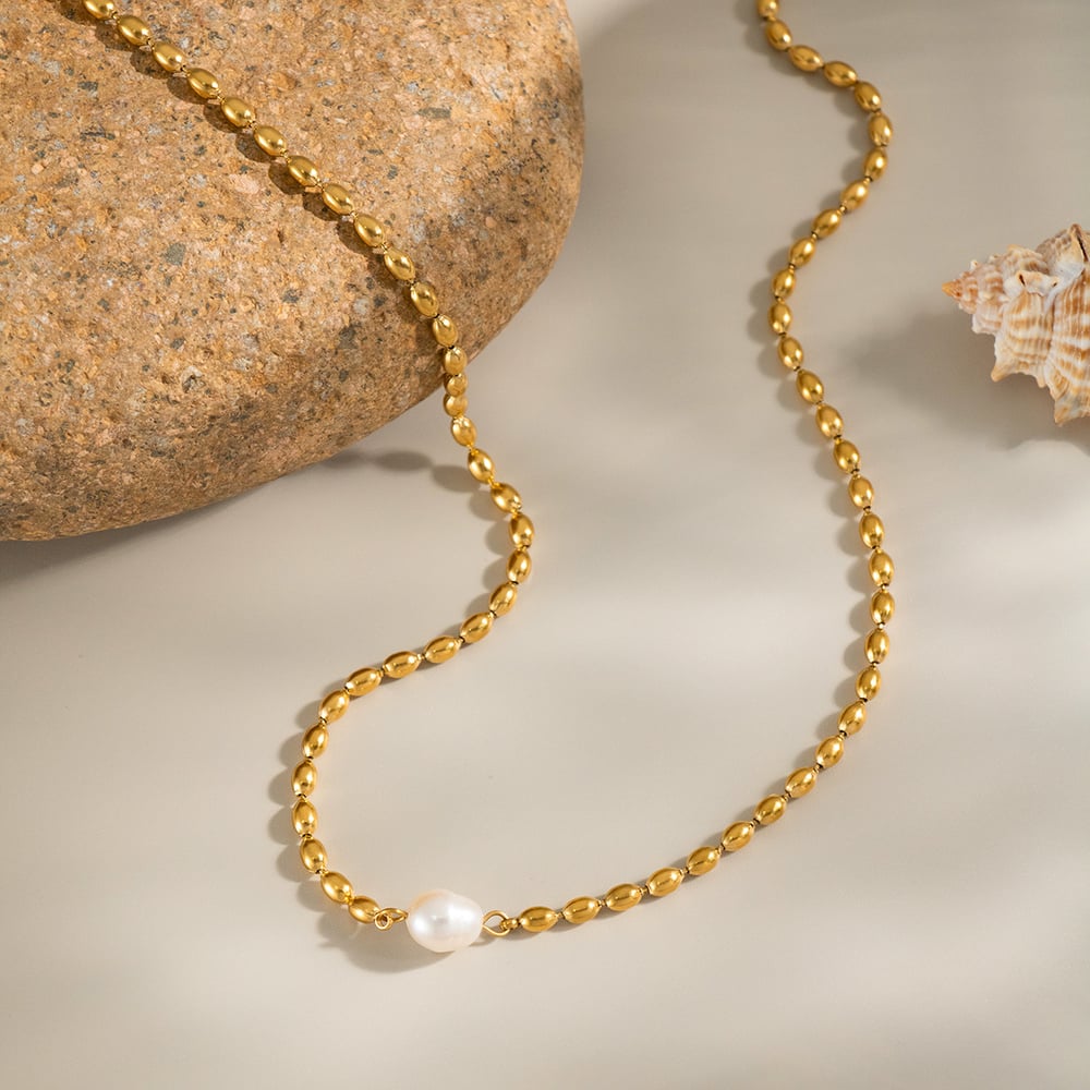 1 Piece Stainless Steel Gold Color Beaded Necklace Picture3