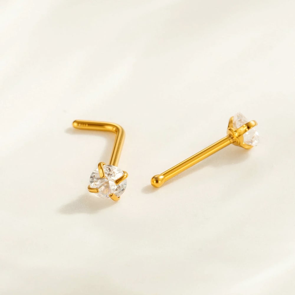 1 Piece Fashionable Heart Stainless Steel Gold Color Zircon Women's Nose Stud Picture5