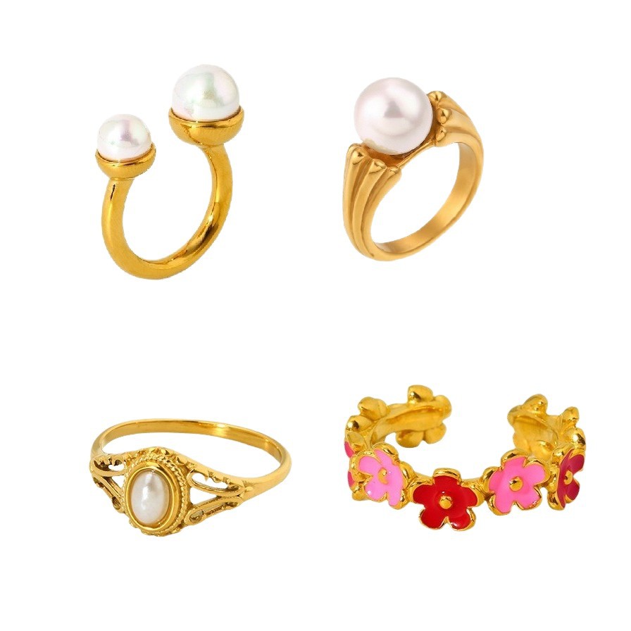 Simple Series Classic Geometric Stainless Steel Gold Color Ring Sets h5Picture5