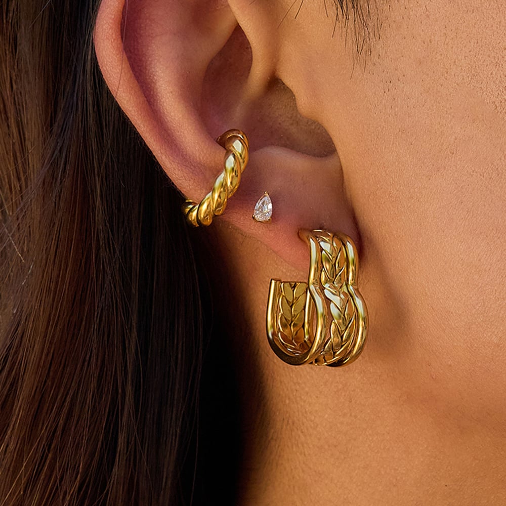 1 Pair Romantic Heart Stainless Steel Gold Color Women's Hoop Earrings h5Picture4