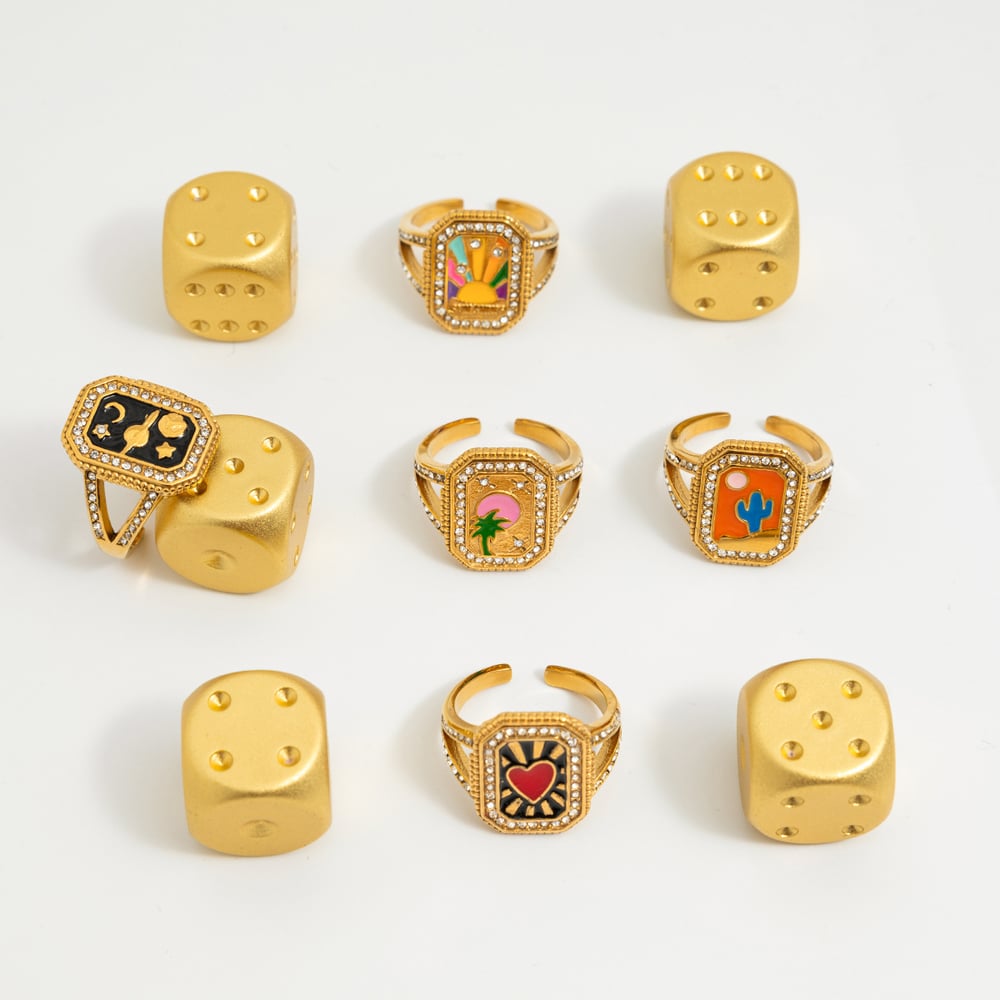 1 Piece Personality Rectangular Stainless Steel Gold Color Statement Rings h5Picture6