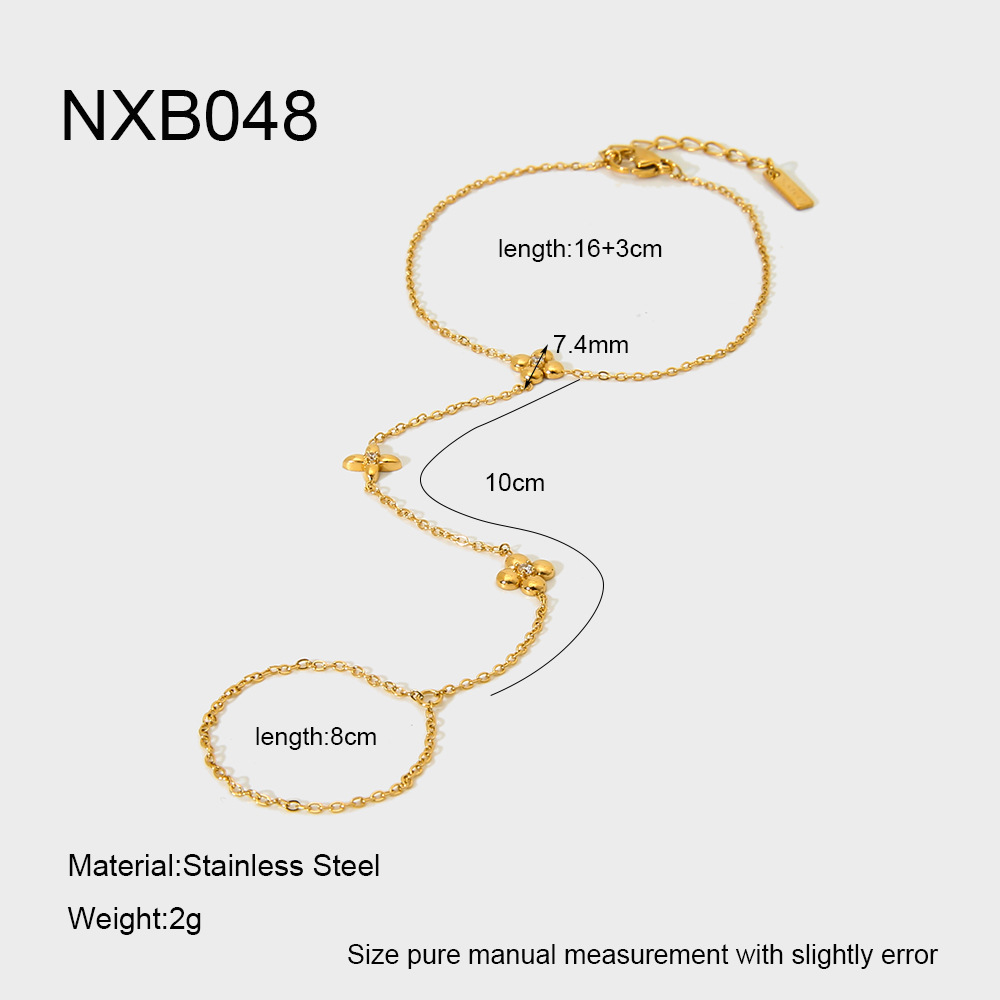 1 Piece Flower Stainless Steel Gold Color Finger-connected Bracelet