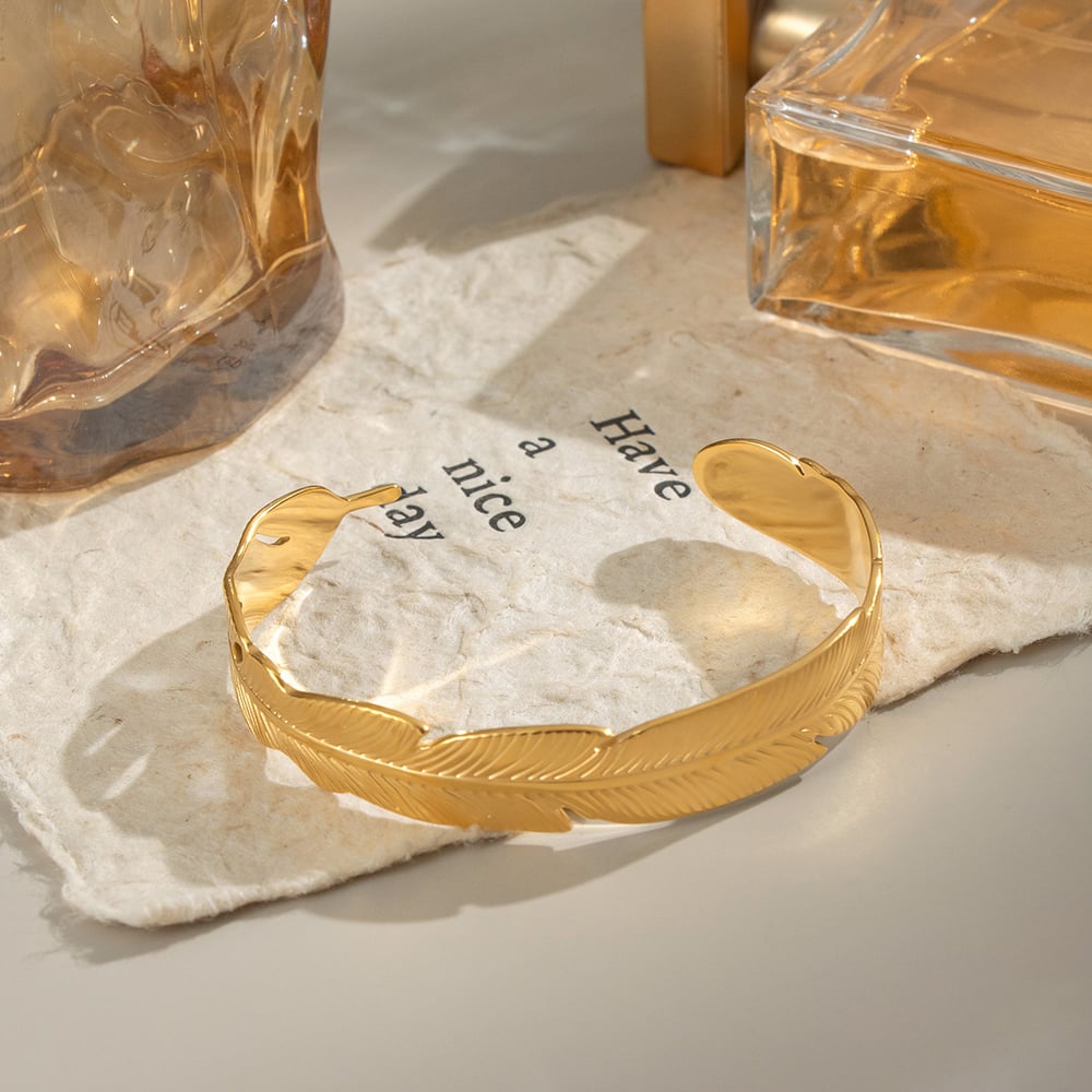 1 Piece Leaf Shape Stainless Steel Gold Color Cuff Bracelet h5Picture4