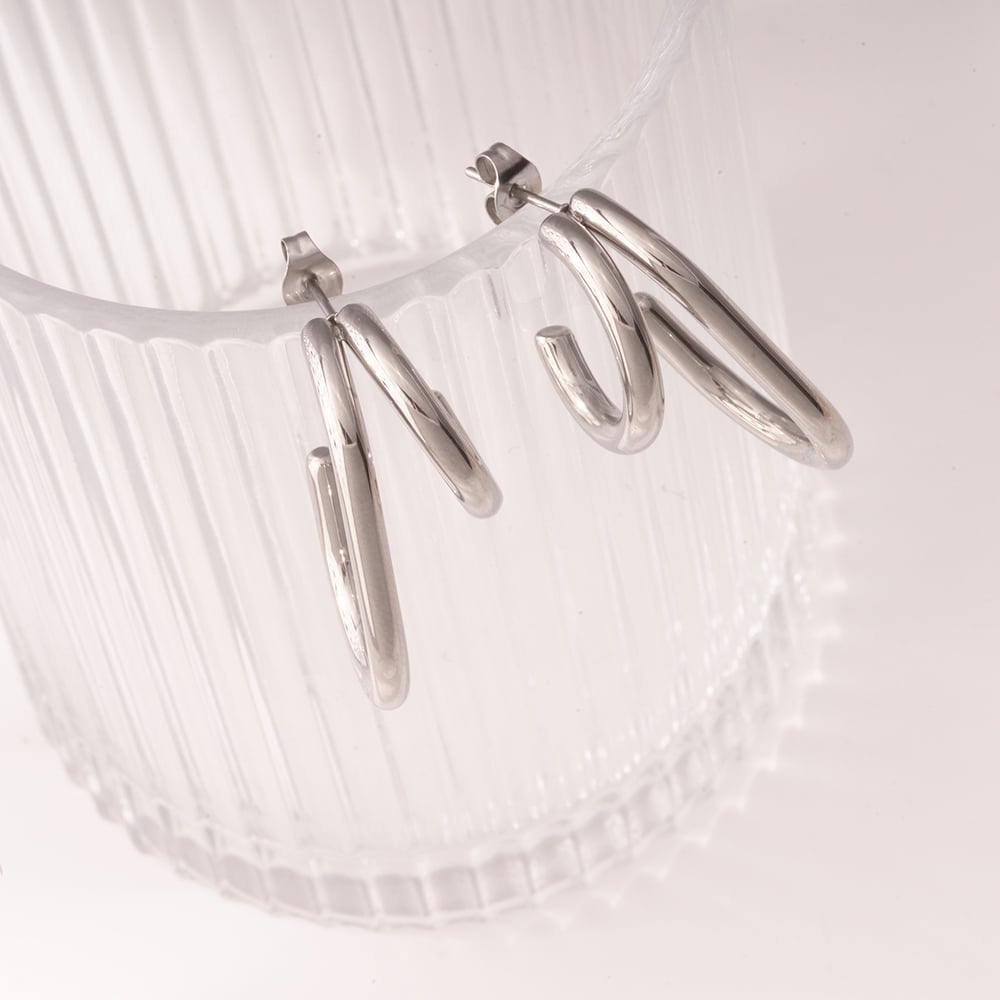 1 Paar einfache Serie lässig geometrische Edelstahl Gold Farbe Damen Creolen h5Bild5