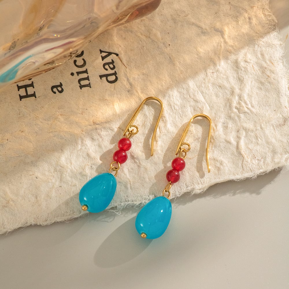 1 paio di orecchini pendenti in pietra naturale color oro Immagine3