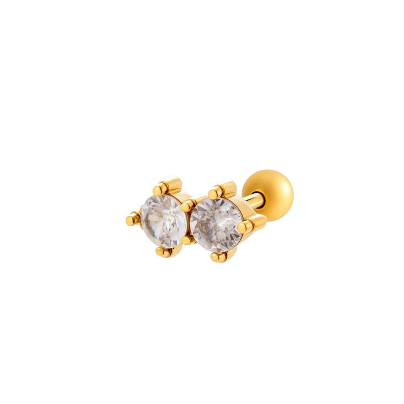 1 Piece Simple Stainless Steel Gold Color Zircon Piercings Earring
