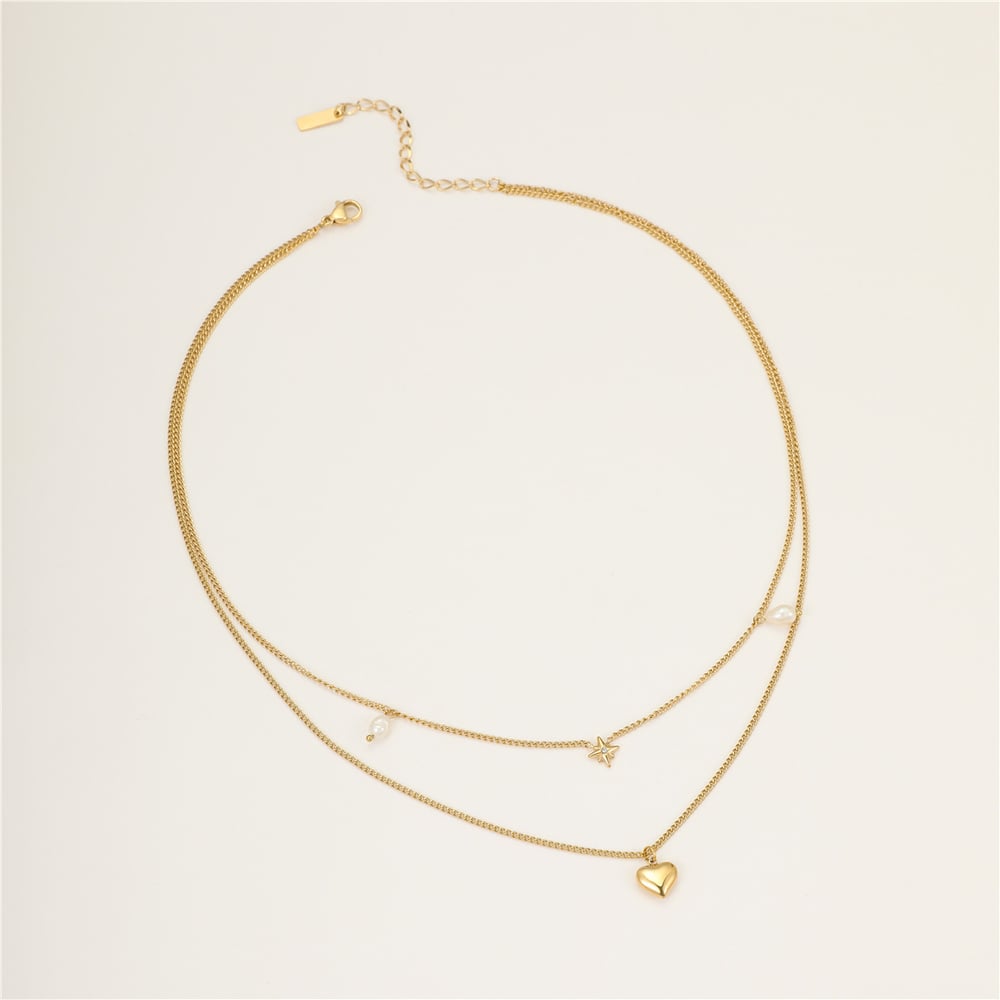 Simple Series Daily Heart Stainless Steel Gold Color Women's Layered Necklaces h5Picture5
