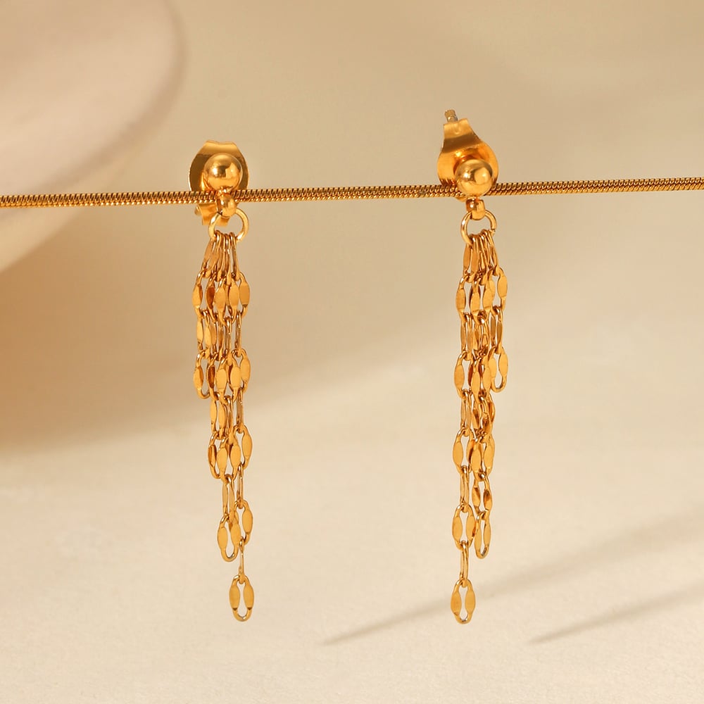 Einfache Quaste Edelstahl Gold Farbe Damen Ohrhänger h5Bild5