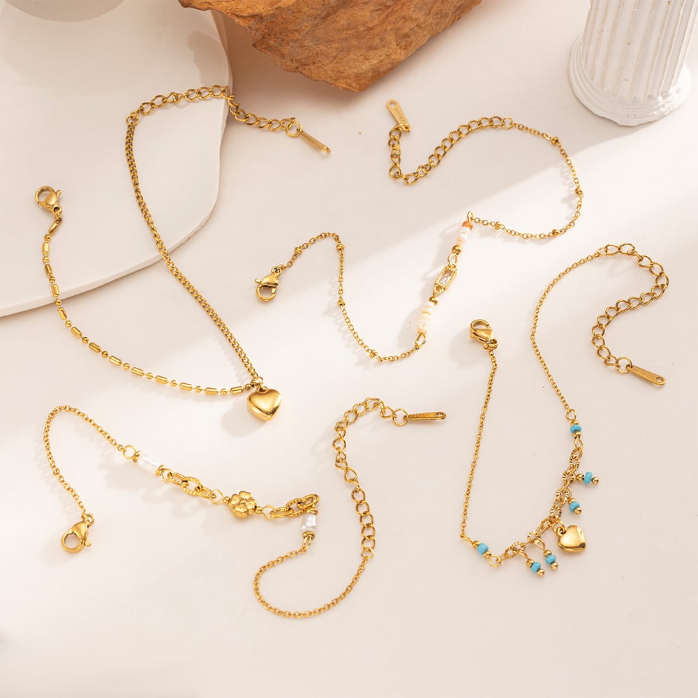 1 Stück einfaches Herz-Charm-Armband aus Edelstahl in Goldfarbe h5Bild3