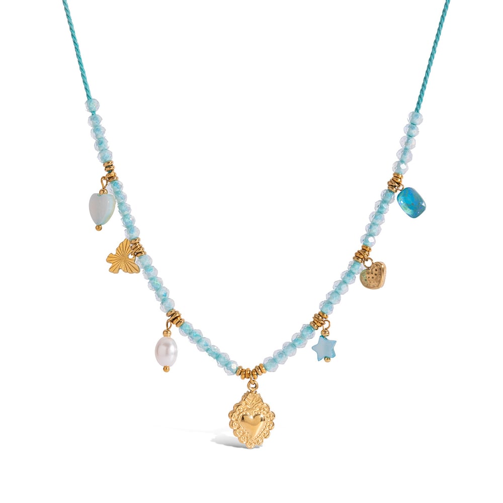 1 Piece Delicate Heart Blue Stainless Steel Gold Color Women's Pendant Necklaces