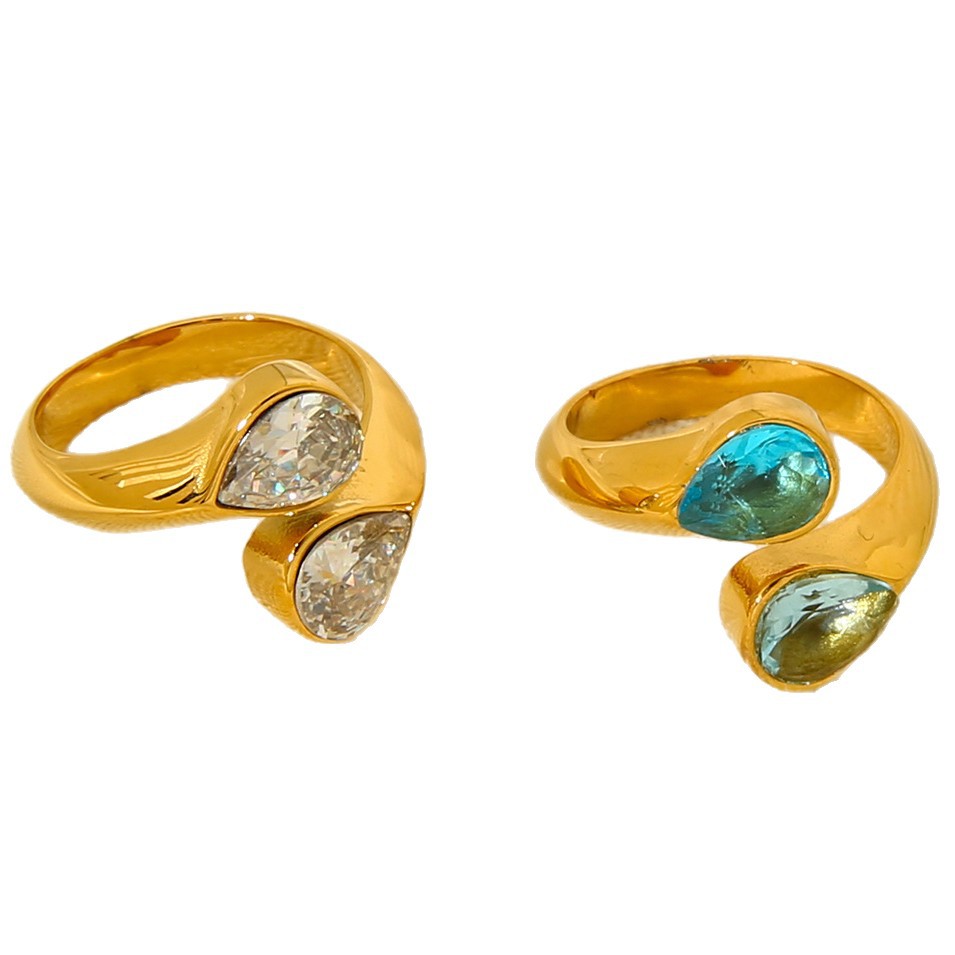 Anillo de acero inoxidable para mujer con forma de gota de agua de lujo y luz h5Imagen5