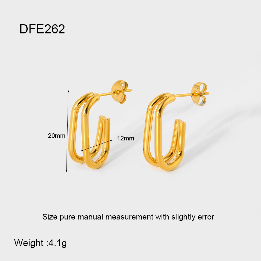 Daily Geometric Stainless Steel Gold Color Women's Stud Earrings