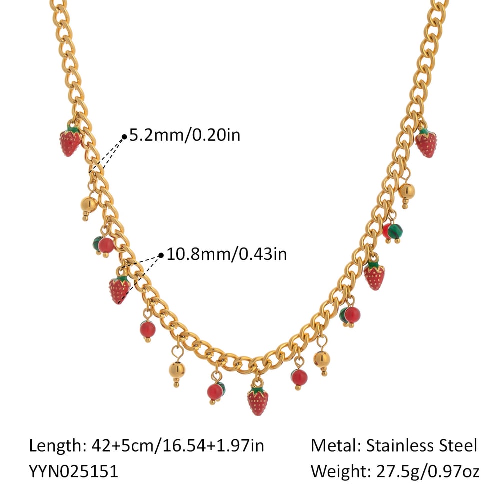 1 Piece Sweet Strawberry Stainless Steel Gold Color Pendant Necklaces