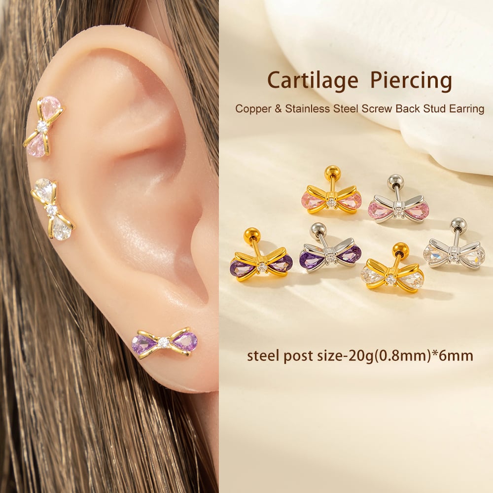1 Piece Shinning Bow Knot Titanium Steel Zircon Women's Stud Earrings Picture5