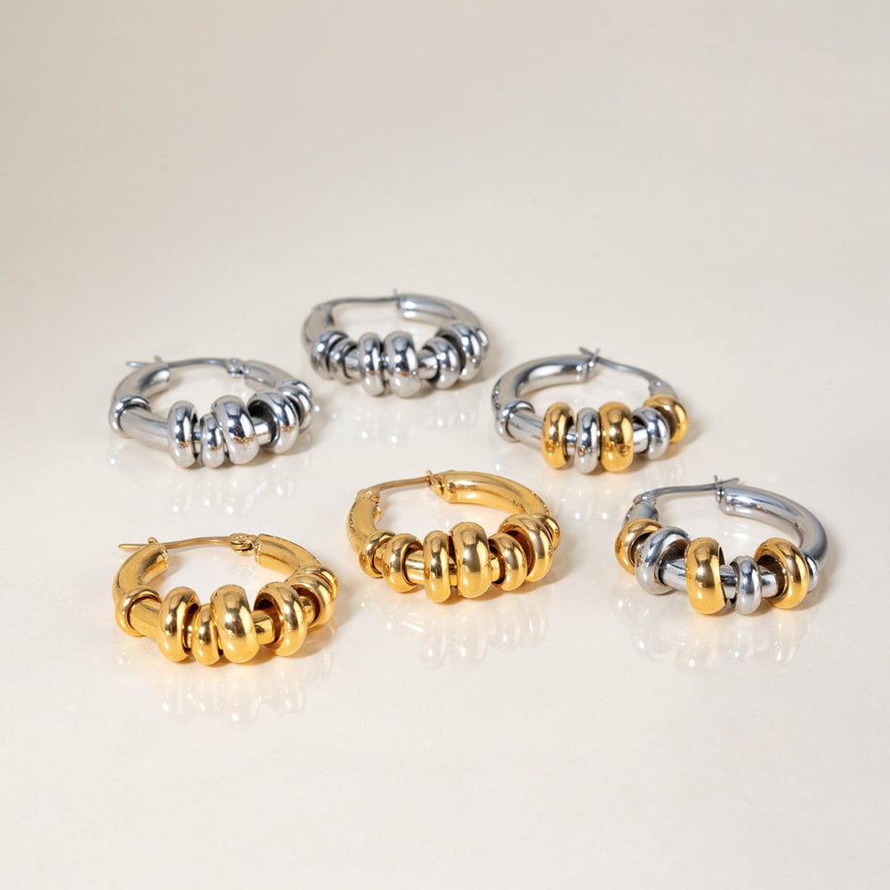 1 Pair Classic Mixed Color Stainless Steel Gold Color Women's Hoop Earrings h5Picture5