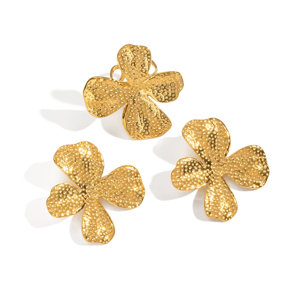 Flower Stainless Steel Gold Color Earring Set h5Picture5