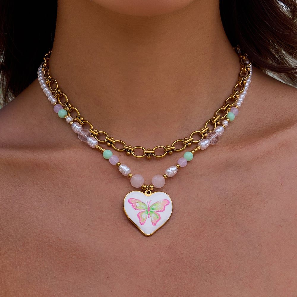 1 Piece Natural Butterfly Stainless Steel Gold Color Women's Pendant Necklaces h5Picture2
