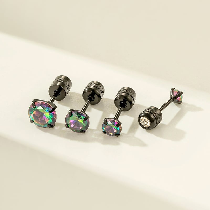 1 Piece Black Annular Stainless Steel Zircon Women's Piercings Earrings h5Picture3
