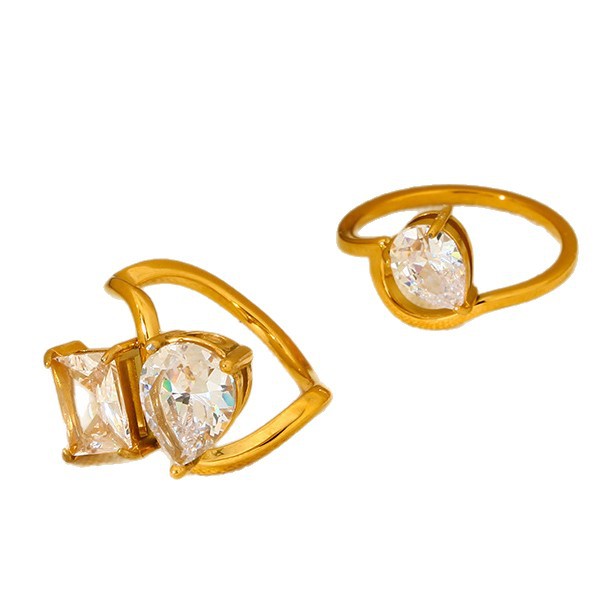 Luxurious Series Elegant Geometric Stainless Steel Gold Color  Zircon Ring Sets Picture5